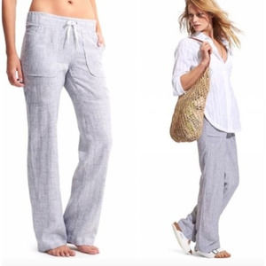 Athleta 100% Linen Stripe Pants Gray White Beach size 0